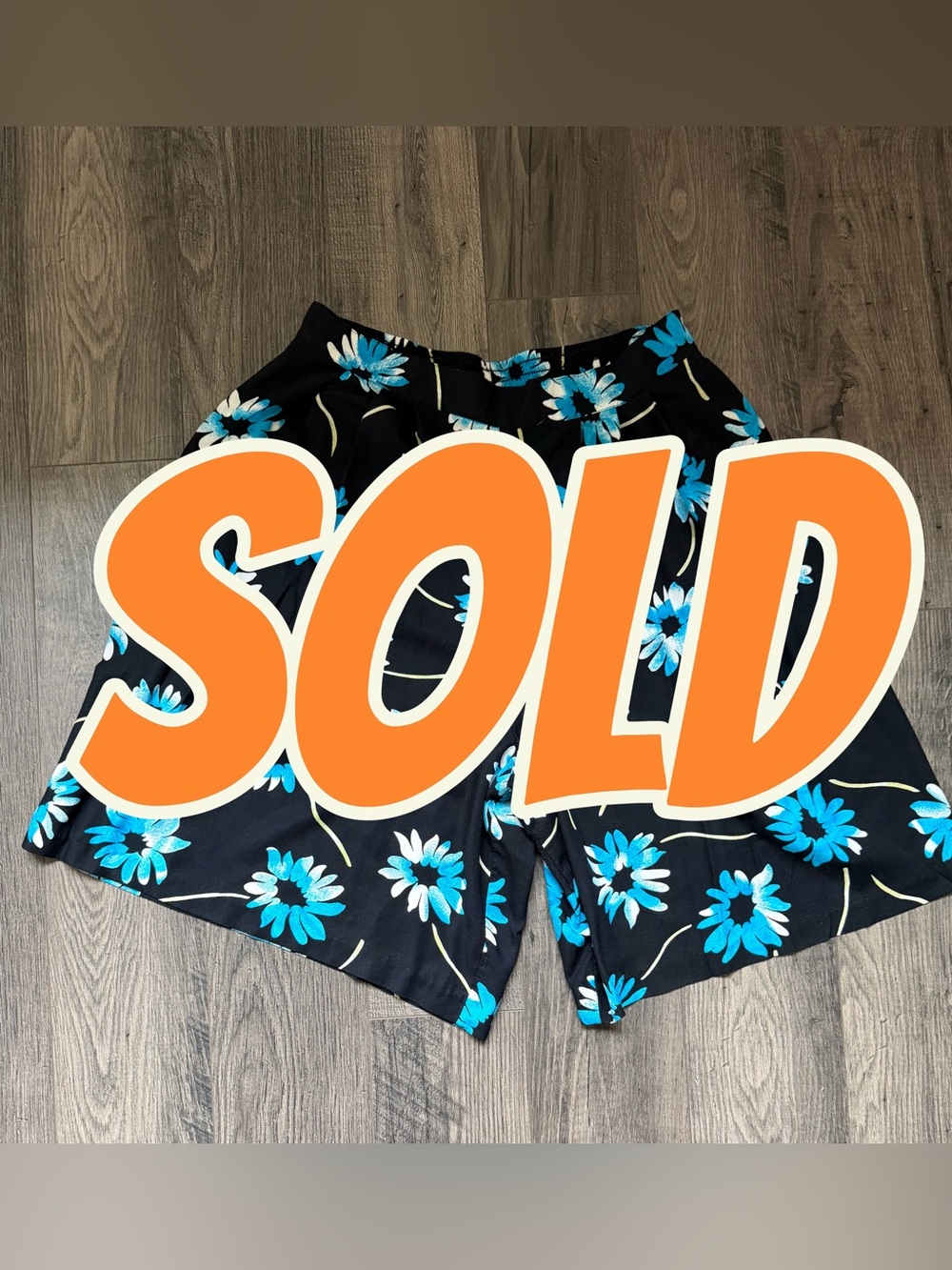 Black Floral Shorts with Blue Daisy